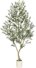 LYERSE Faux Olive Tree 8ft with Sturdy White Planter, Fake Olive Tree 8ft