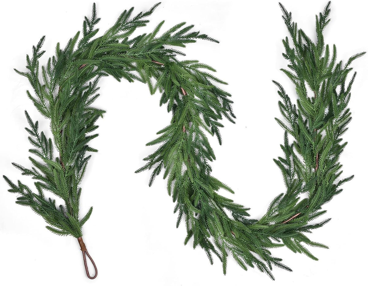 Christmas Norfolk Pine Garlands, Realistic Spruce Greenery Garland, Cedar Garland for Holiday Mantel Fireplace Table Christmas Decor (9ft)