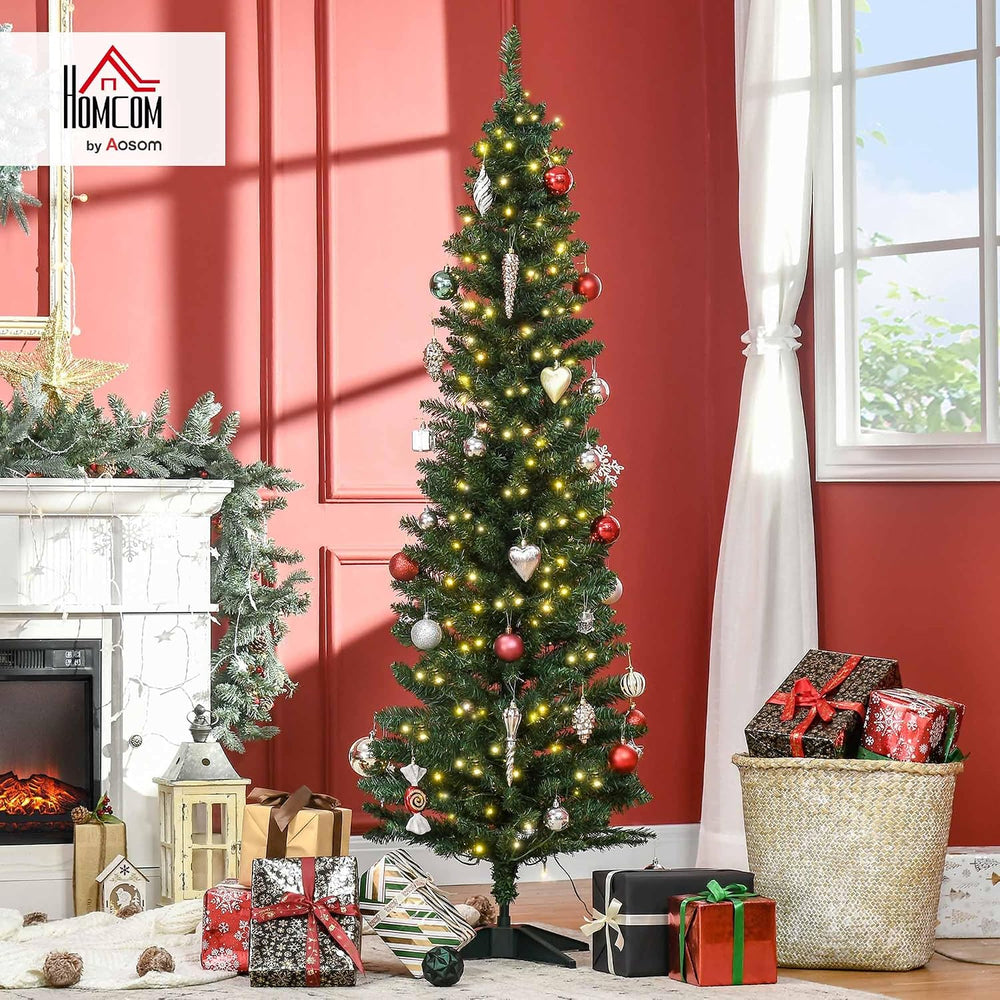 HOMCOM Noble Fir Artificial Pencil Christmas Tree Prelit 6' Green