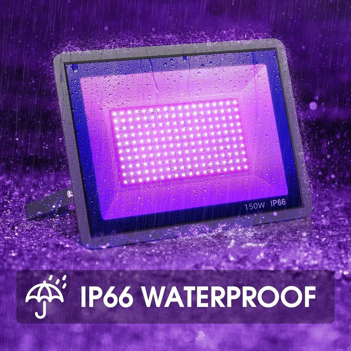 YANYCN 4 Pack 150W LED Black Lights, Blacklight Flood Light Outdoor with Plug and Switch, IP66 Waterproof for Dance Party, Glow in The Dark, Halloween Lights, Body Paint, Fluorescent Poster
