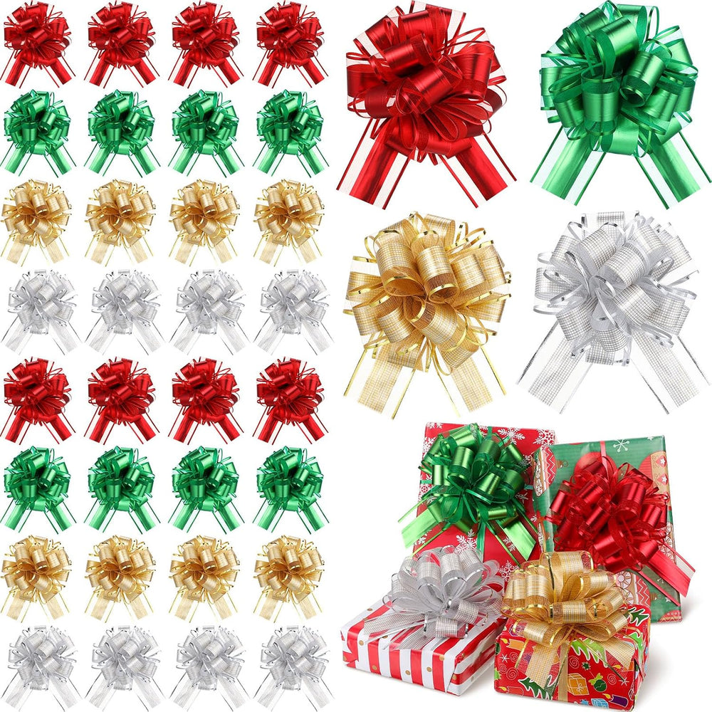 WILLBOND 100 Pcs Christmas Pull Bow for Gift Wrapping, 4 Colors