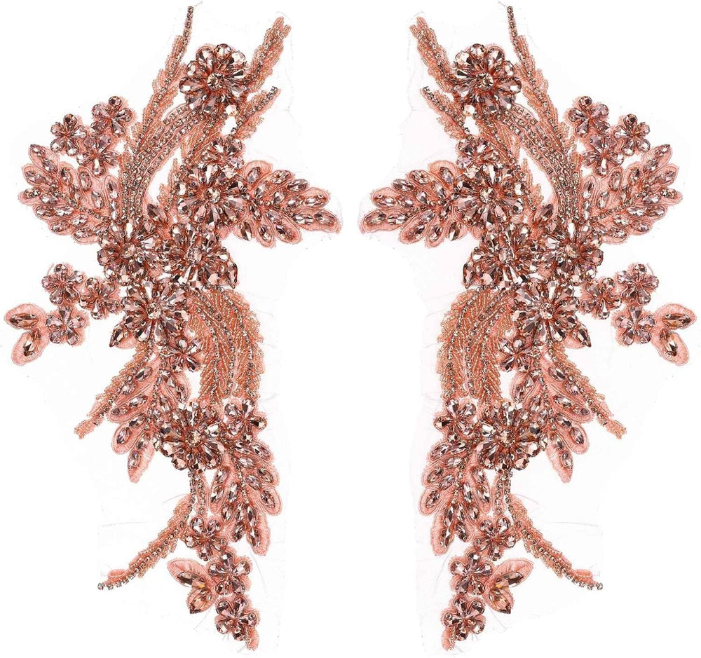 MECCANIXITY Rhinestone Applique Patches, 11x7 Inch, Peach, 2Pack