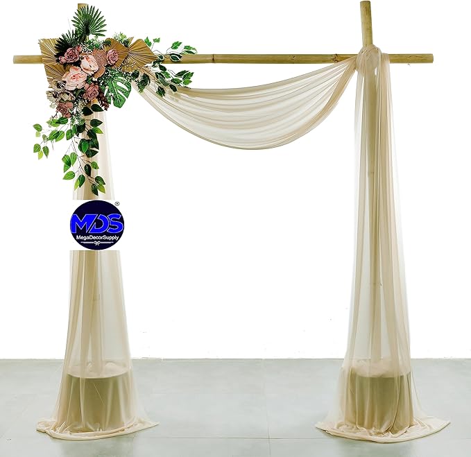 MDS Halloween Chiffon Draping Fabric - 2 Panel, 30" Wide x 30ft Long - Sheer Spooky Arbor & Canopy Drapery for Haunted House Backdrops, Party Ceilings, DIY Costumes & Themed Events - Champagne Gold (Pack of 2)