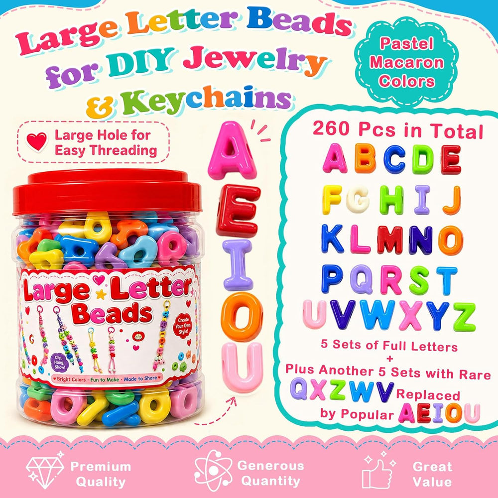 Kasmena 460Pcs Chunky Large Letter Beads DIY Keychain & Bracelet Making Kit