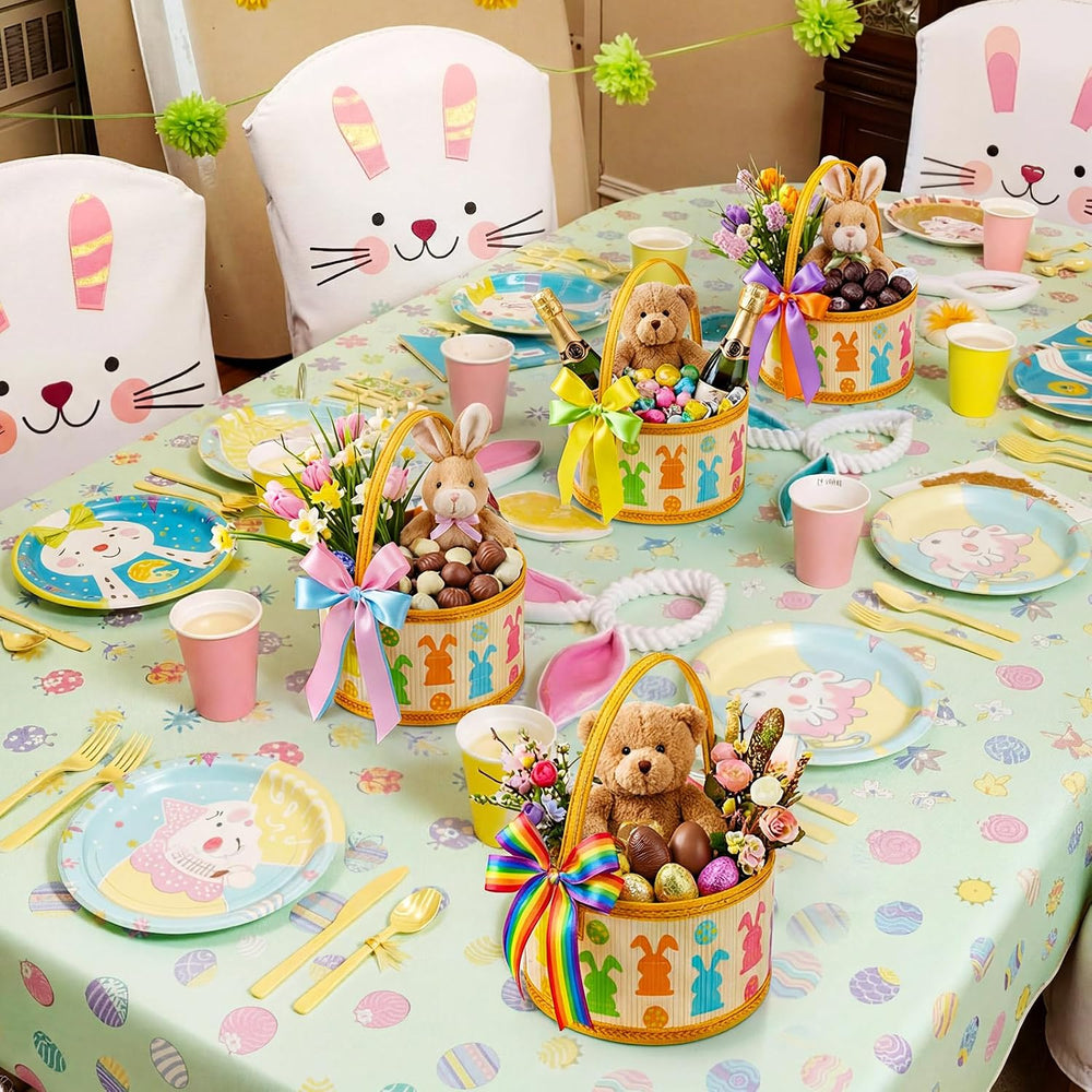 Reallnaive 4 Pcs Foldable Easter Baskets Large Bamboo Woven Gift Baskets
