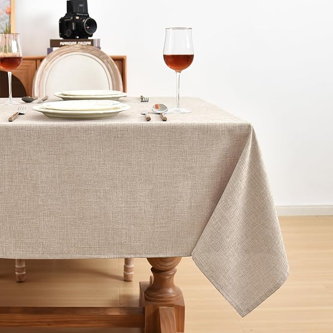 Fitable Faux Linen Tablecloths Rectangle 60 x 120 Inch - 6 Pack Neutral Table Clothes for 8 Foot Tables, Beige Faux Burlap Kitchen Table Covers for Dining, Party, Farmhouse, Banquet, Buffet