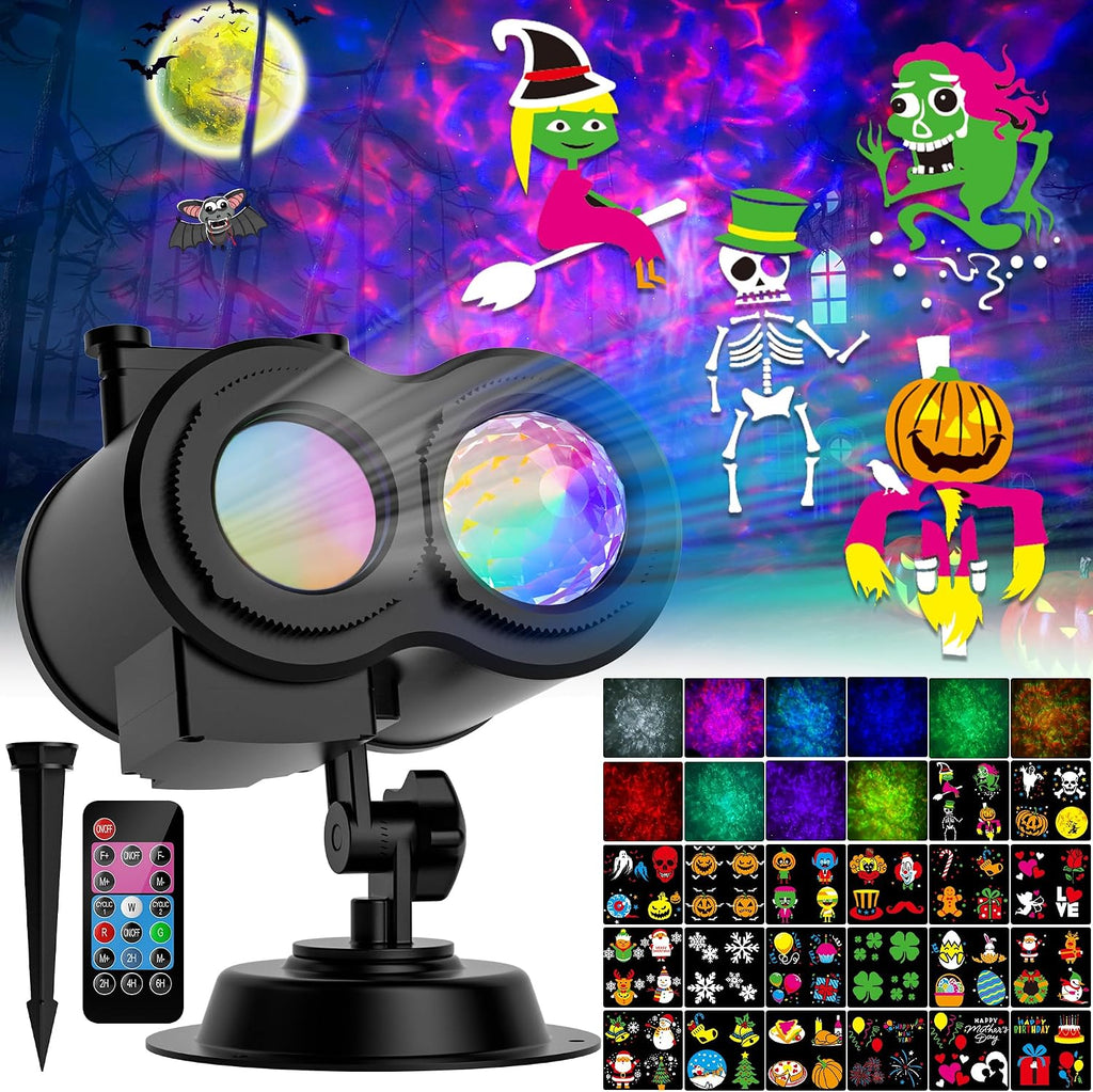 COOLWUFAN 2-in-1 Halloween Christmas Projector Lights Outdoor 20 Slides