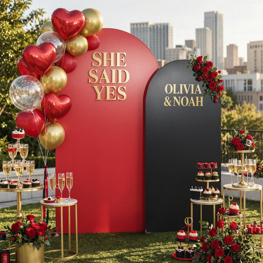 Red & Black Sequin Arch Backdrop Cover Set of 2(6ft/7.2ft), Shimmer Chiara