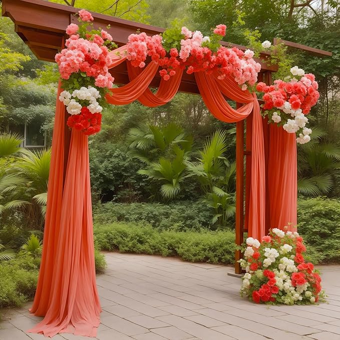 Arch Drapes for Wedding Arch Draping Fabric 6Panels Terracotta Sheer Backdrop Curtain for Ceremony Bridal Party Decor 19Ft Length x 28" Width