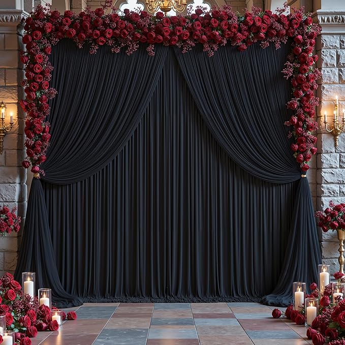 Black Tulle Backdrop Curtain for Parties Wedding,10ft x 10ft Wrinkle Free Curtain Backdrop,2 Layer Drapes for Backdrop,Polyester Wedding Back Drop for Bridal Shower Birthday Baby Shower Photography