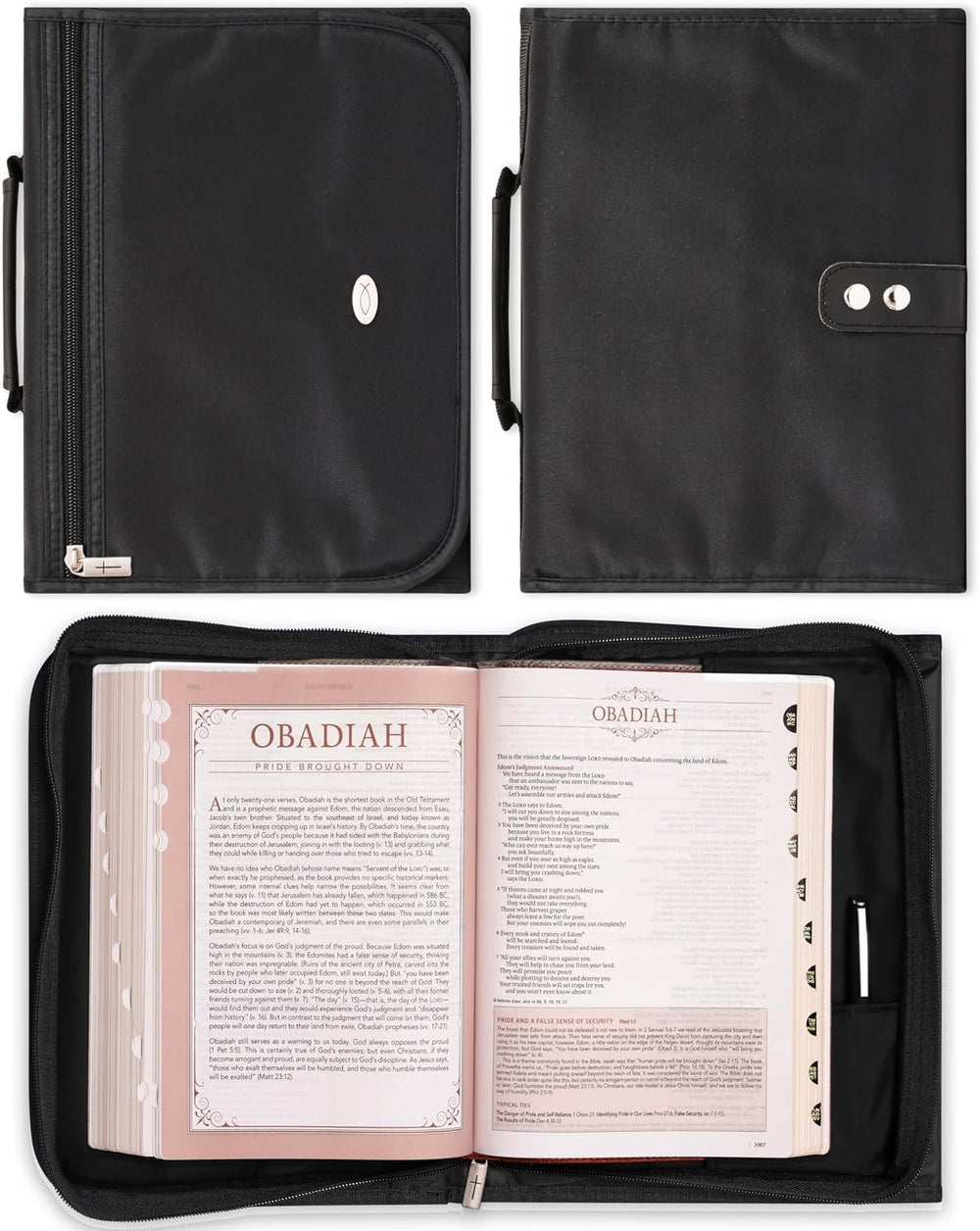 Christian Art Gifts Black Microfiber Bible Cover for Men and Women