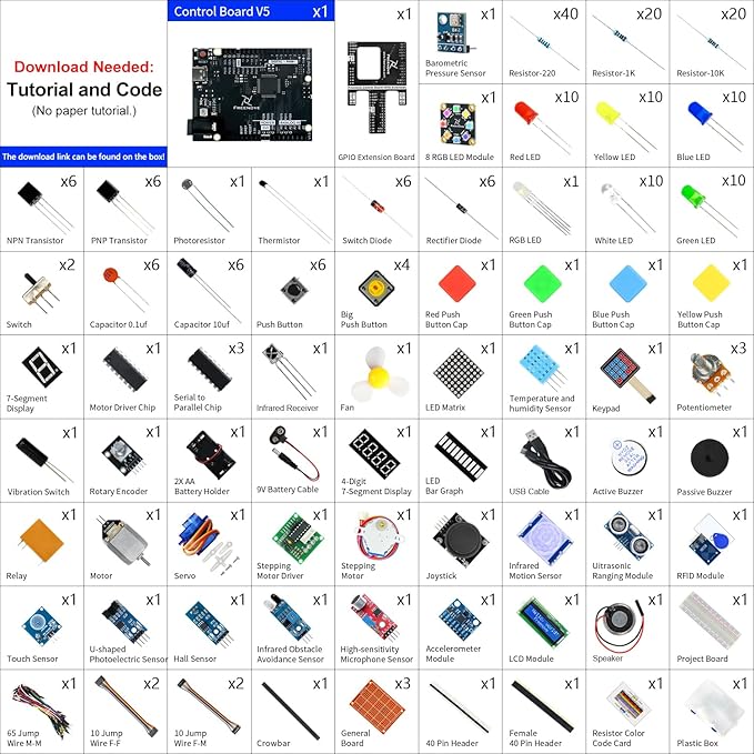Freenove Complete Starter Kit with Board V5 Rev4 Mini (Compatible with Arduino IDE), Arm Cortex-M4 Microcontroller, 474-Page Detailed Tutorial, 343 Items, 90 Projects