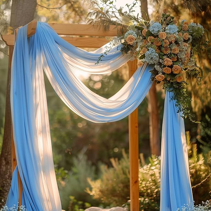 Wokceer Dusty Blue Wedding Arch Draping Fabric Backdrop 3 Panels 28.7" X 20FT Sheer Drapes Fabric for Wedding Arbor Ceremony Party
