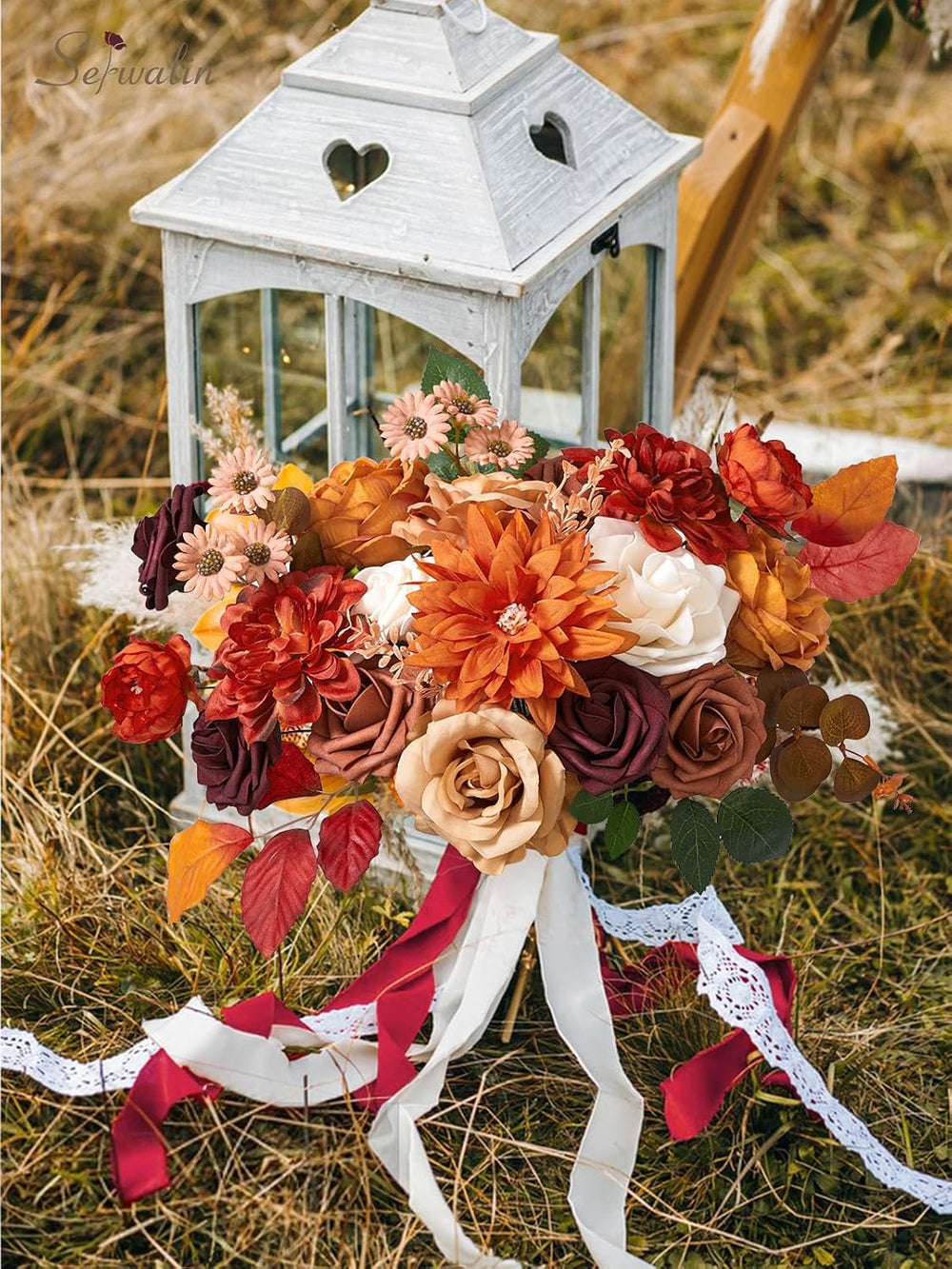 Artificial Fall Flowers Burnt Orange Silk Flowers for Wedding