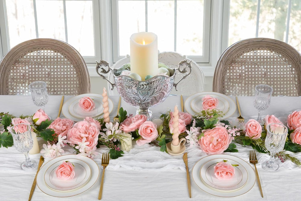 2 Pack Artificial Peony Garland Flowers, 12ft Floral Greenery Garland Rose Fl...