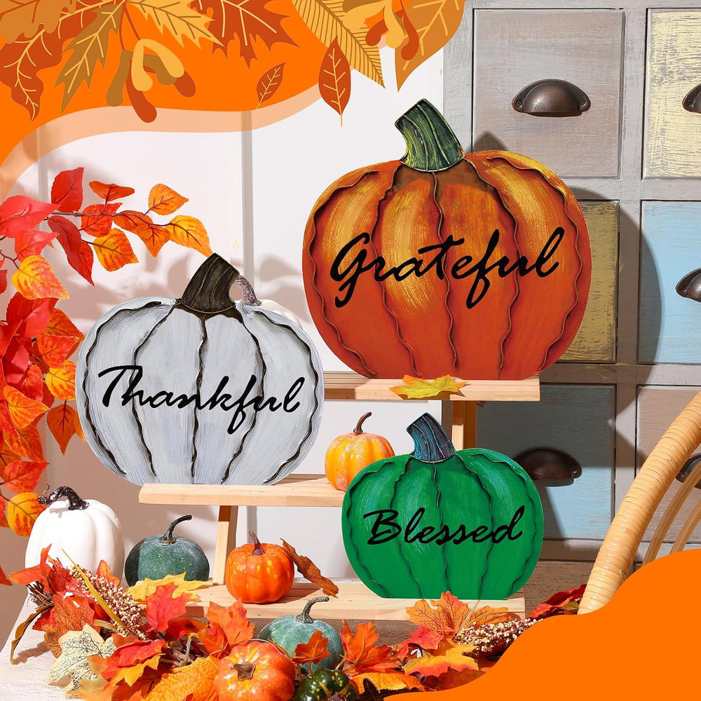 3 Pcs Thanksgiving Fall Outdoor Decor Metal Pumpkin Yard Stakes Decorations