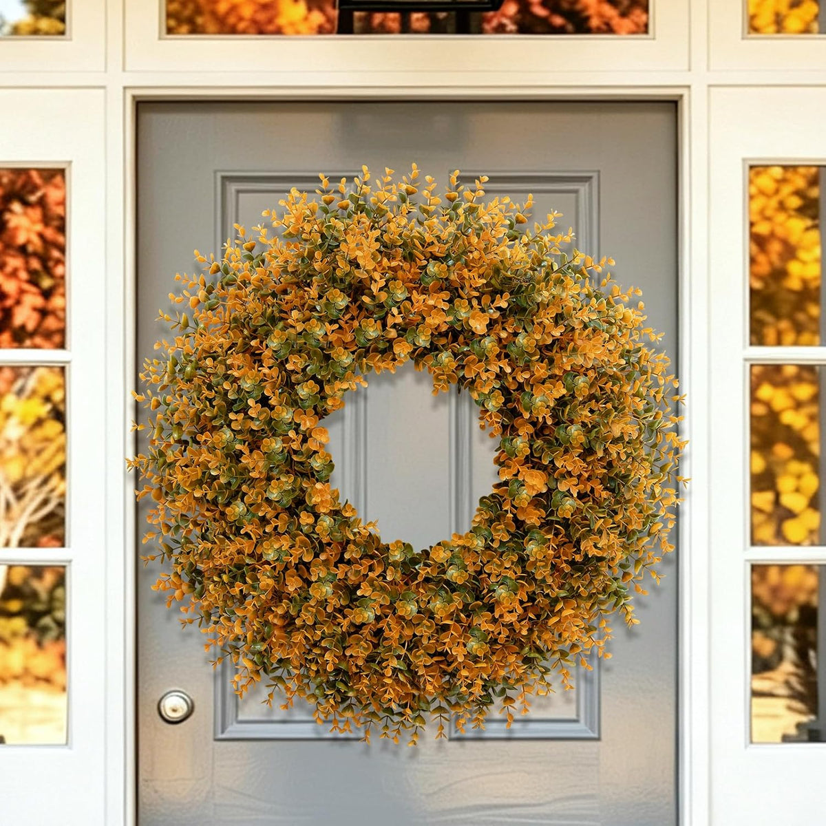 28 Inch Large Fall Boxwood Wreaths for Front Door Decoration(Orange)