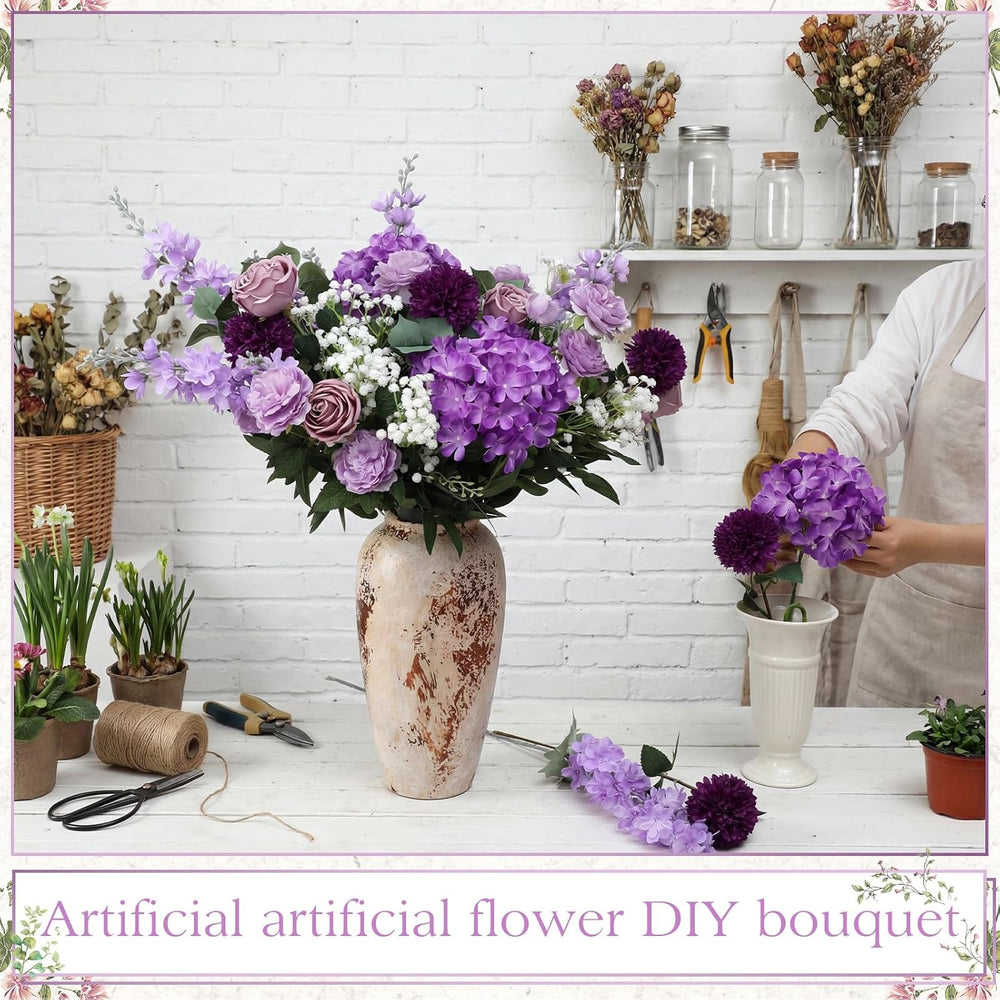 72 Pcs Purple Artificial Flowers Bouquet Set 8 Kind with Long Stem