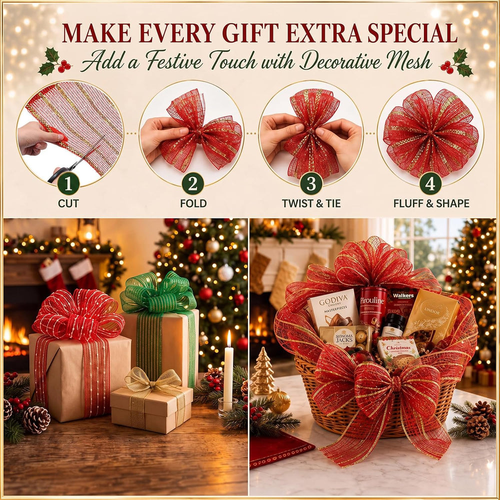 Newwiee 8 Rolls Christmas Mesh Ribbon for Wreaths 10 Inch x 30 Feet
