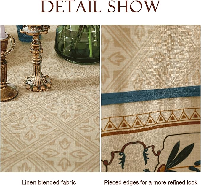 patdrea Designer French Rectangular Tablecloth,Beige Anti-Wrinkle Durable Floral Farmhouse Table Cloth,Decor Tables Covers for Kitchen Dining,Tea Party,Christmas,Thanksgiving,55"x87"-Fram