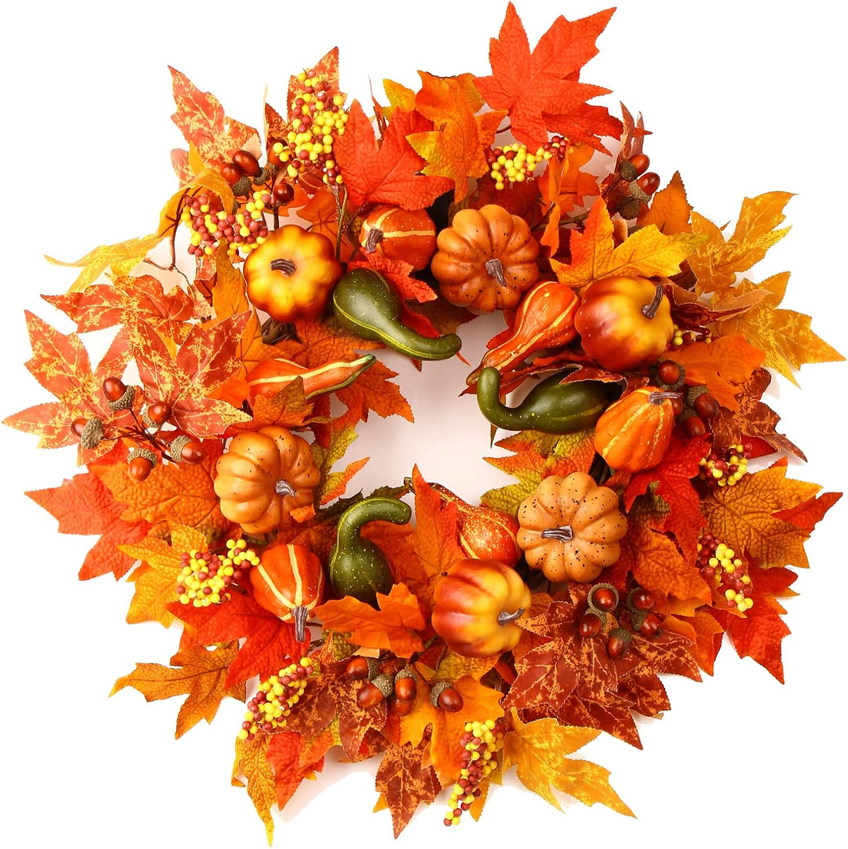 24" Harvest Fall Wreaths for Front Door Outside,Autumn Wreath with Pumpkins