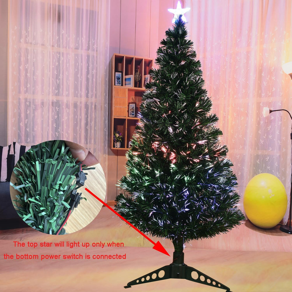 5FT Fiber Optic Green Christmas Tree Artificial Tree with Stand,Pre-lit Full ...
