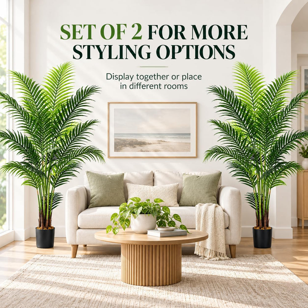 6ft Artificial Areca Palm Trees, 2 Pack, 19-Trunk Faux Plants