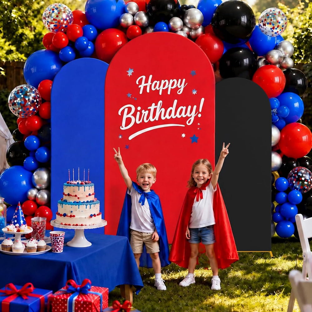 Marsui 3 Pcs Red Blue Black Arch Backdrop Covers (7.2ft, 6.6ft, 6ft)