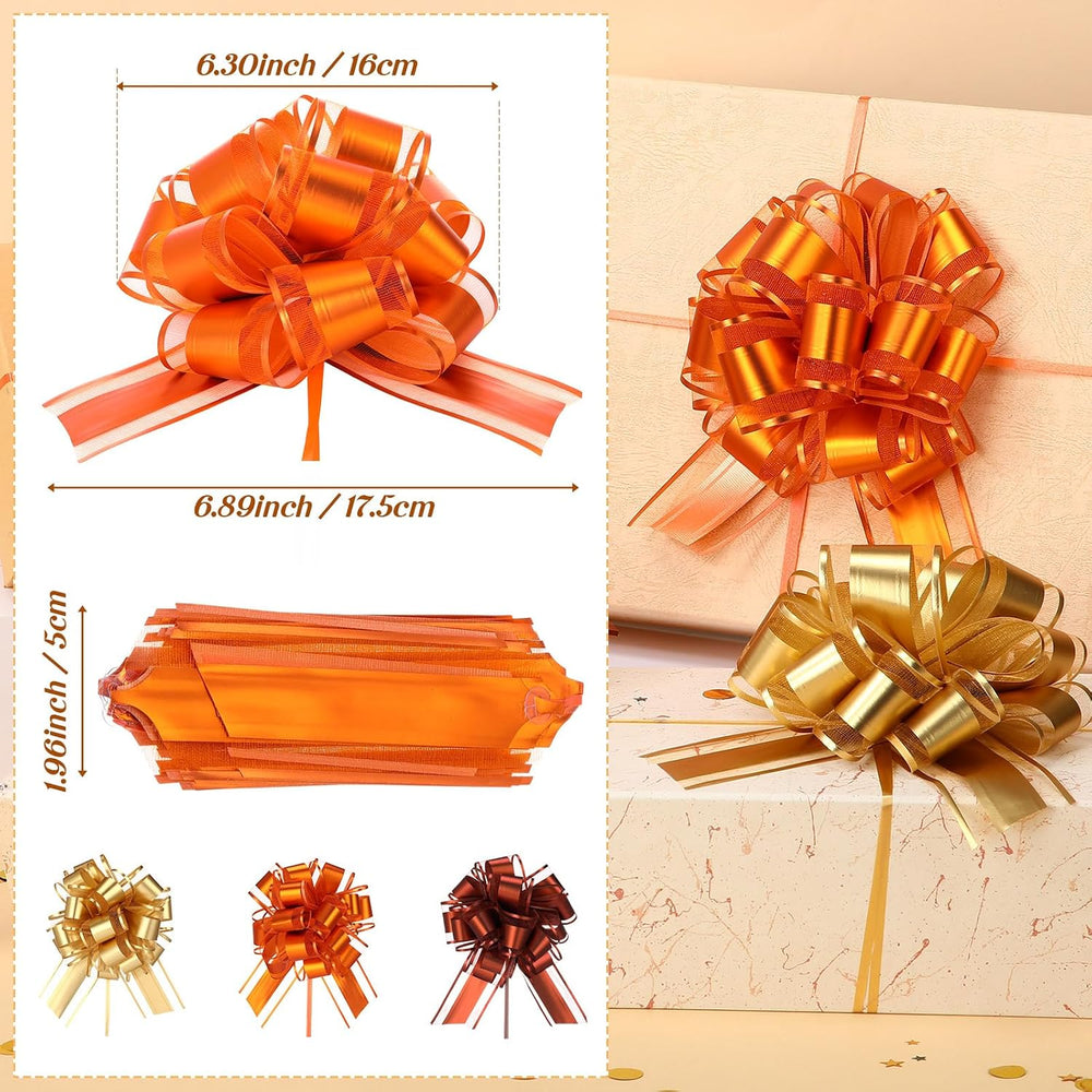 48 Pcs Fall Large Pull Bows for Gifts Wrapping, 6 Inch, Orange