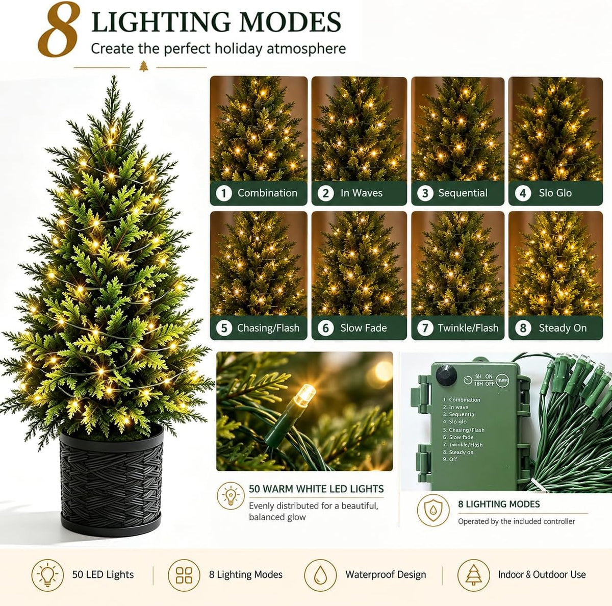 1 piece 3ft prelit cedar topiary christmas tree, side view