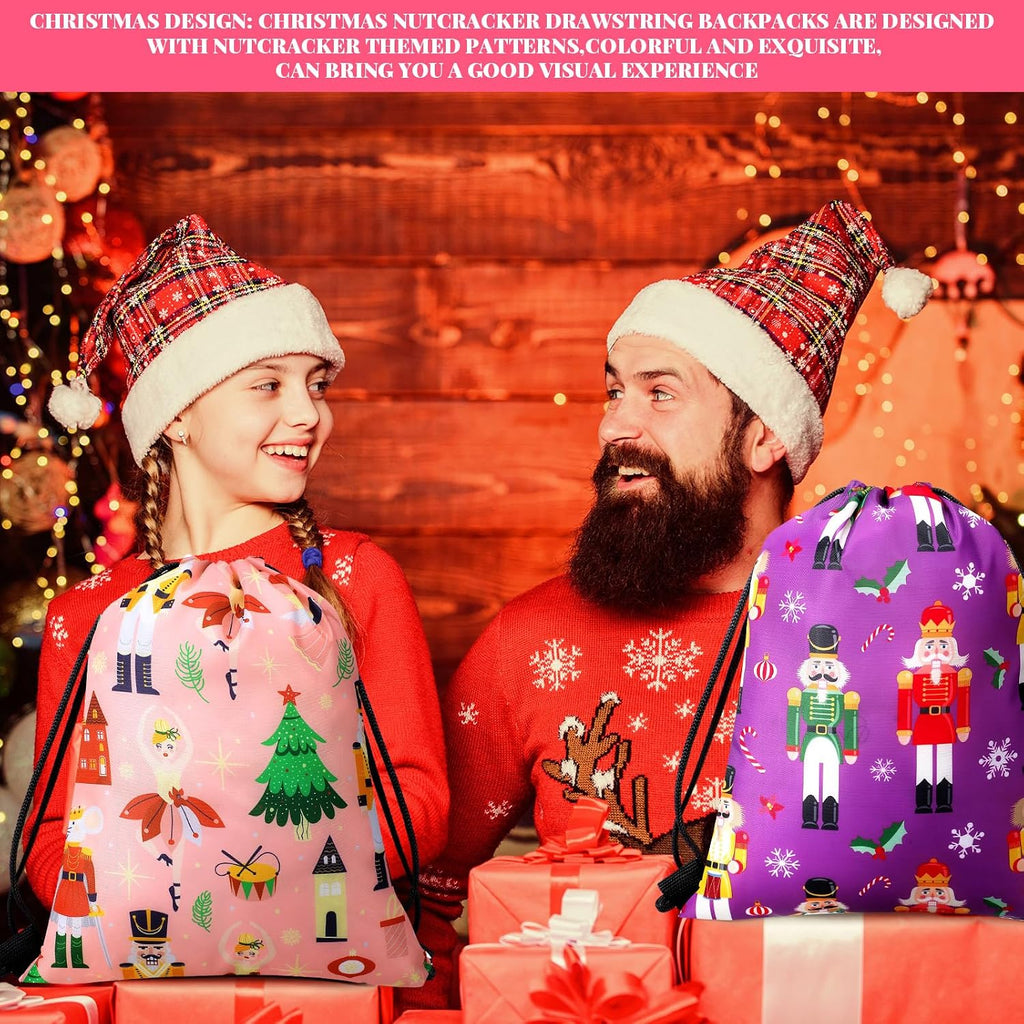 sweetude 24 pcs christmas nutcracker drawstring bags 12, close-up detail