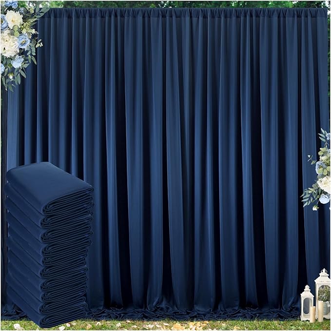 50 ft x 10 ft Wrinkle Free Navy Blue Backdrop Curtain for Parties,Polyester Photo Backdrop Drapes, Thick Background 10 Panels 5ft x 10ft for Baby Shower Wedding Birthday Party Backdrop Stand