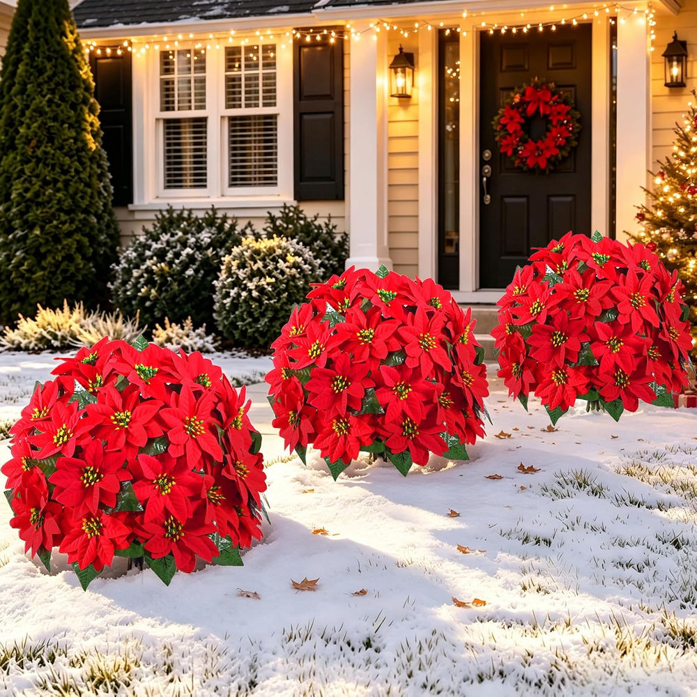 2 PCS Christmas Outdoor Artificial Poinsettia Flower Topiary Trees