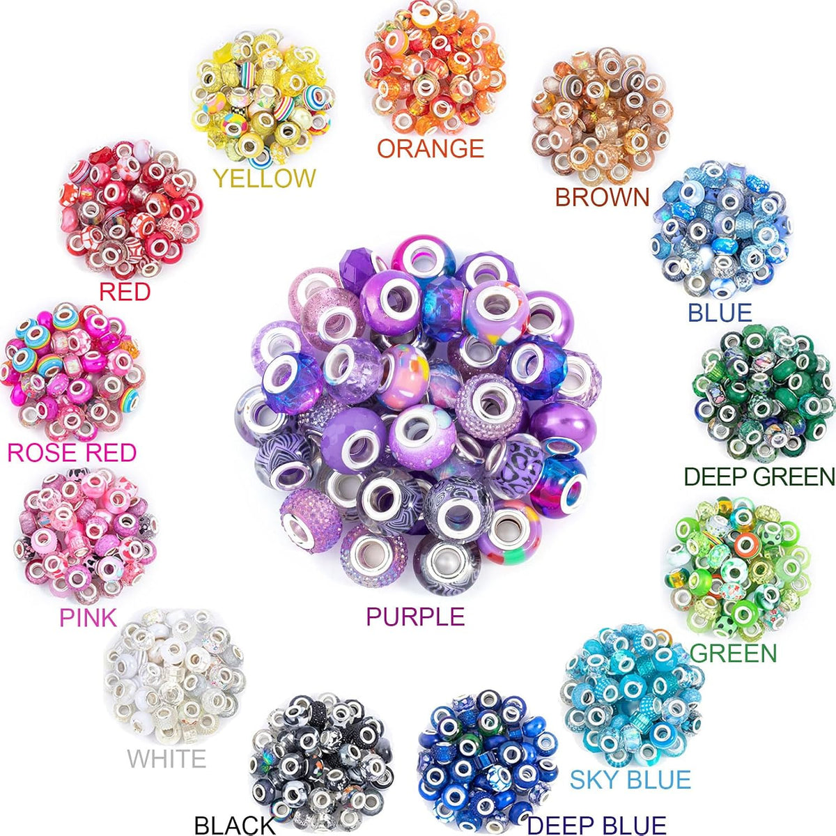 500 pieces large hole beads, assorted european craft on a desk or shelf