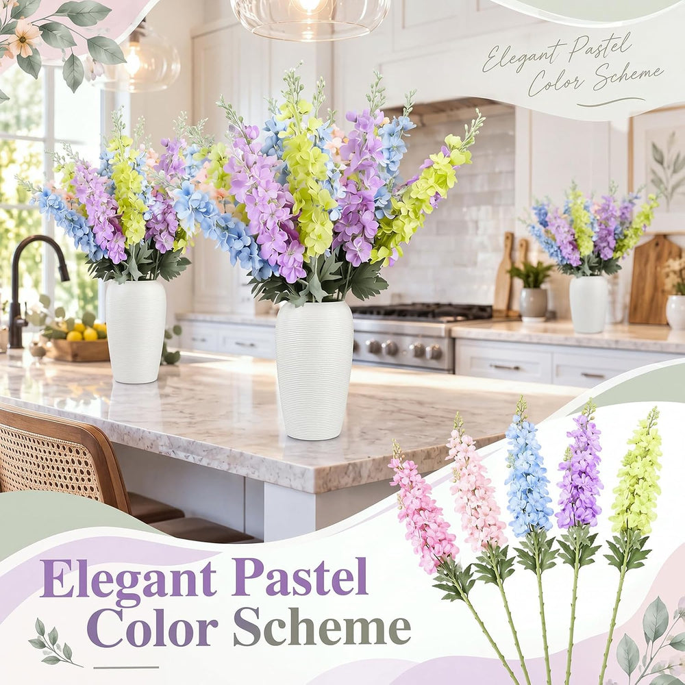 50 Pcs Pastel Delphinium Artificial Flower Bulk, 34.25"