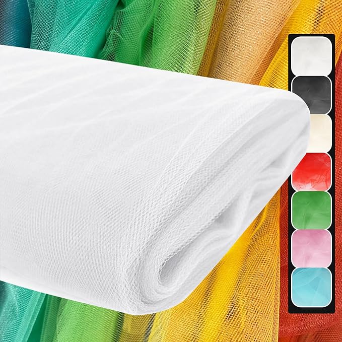 108 Inch 25 Yards White Tulle Fabric Roll, Extra Large Matte Tulle Netting Bolt for Wedding Ceiling Drapes Arch Banquet Party Decorations Tutu Skirt Baby Shower DIY Crafts Gift Wrapping (White)