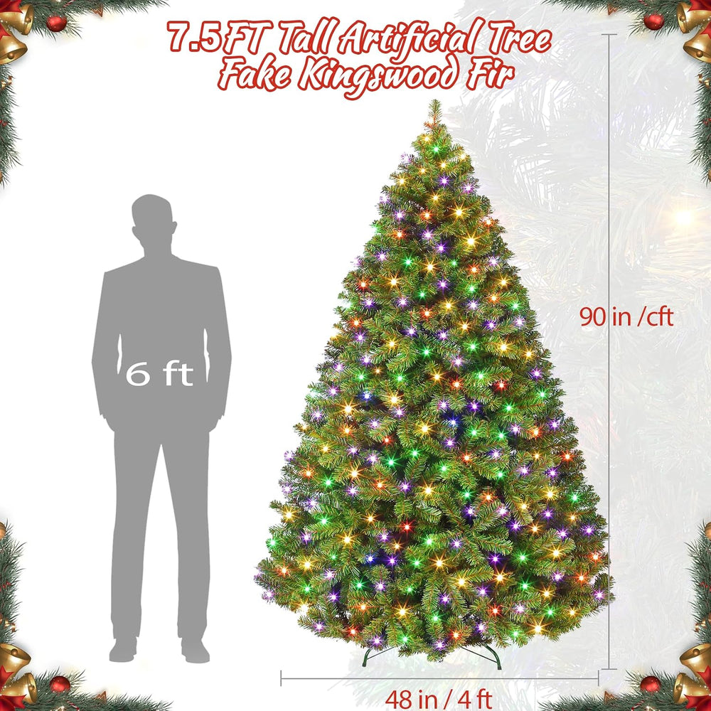 GAOMON 7.5ft Prelit Noble Fir Wide Artificial Christmas Tree w/RGBW Light