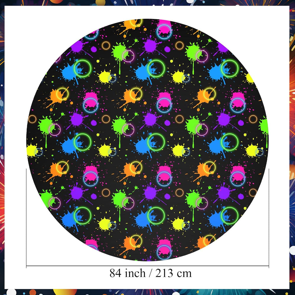 12 Pcs Neon Round Plastic Tablecloths 84" Party Table, Black