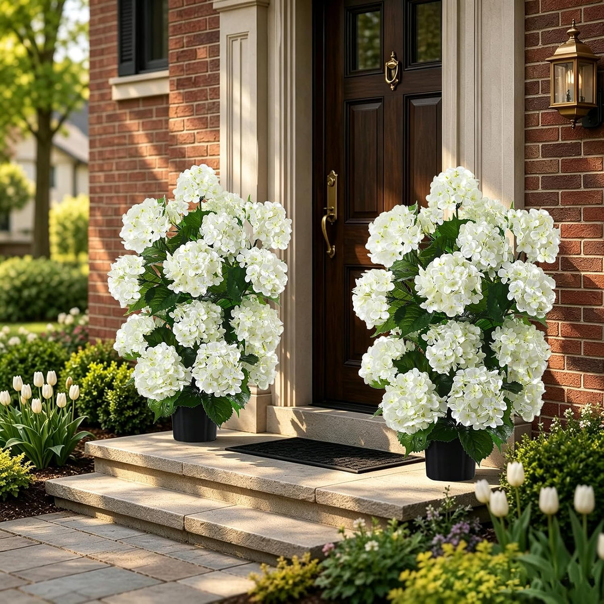 Livole 2Pcs Artificial Hydrangea Tree Potted for Outdoor, UV Resistant