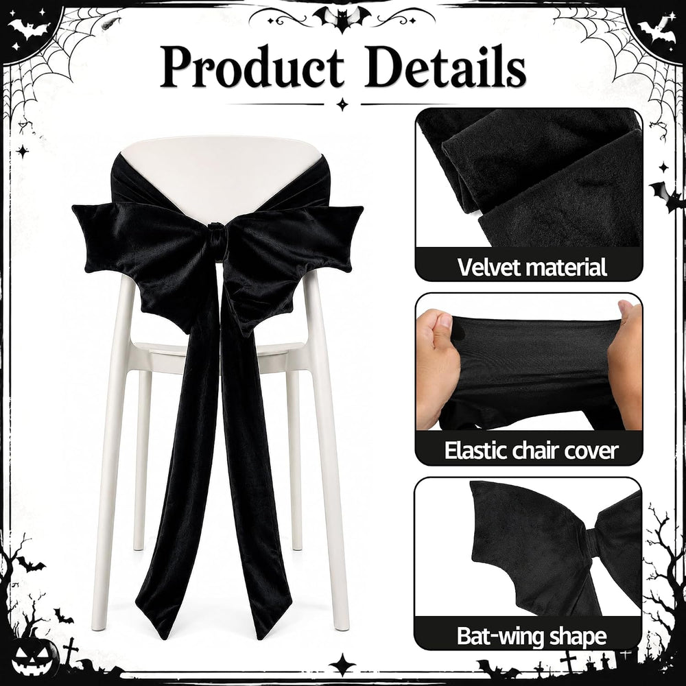 6 Pcs Black Velvet Chair Bow Sashes, 33"L Halloween Chair Bow Cover Decor