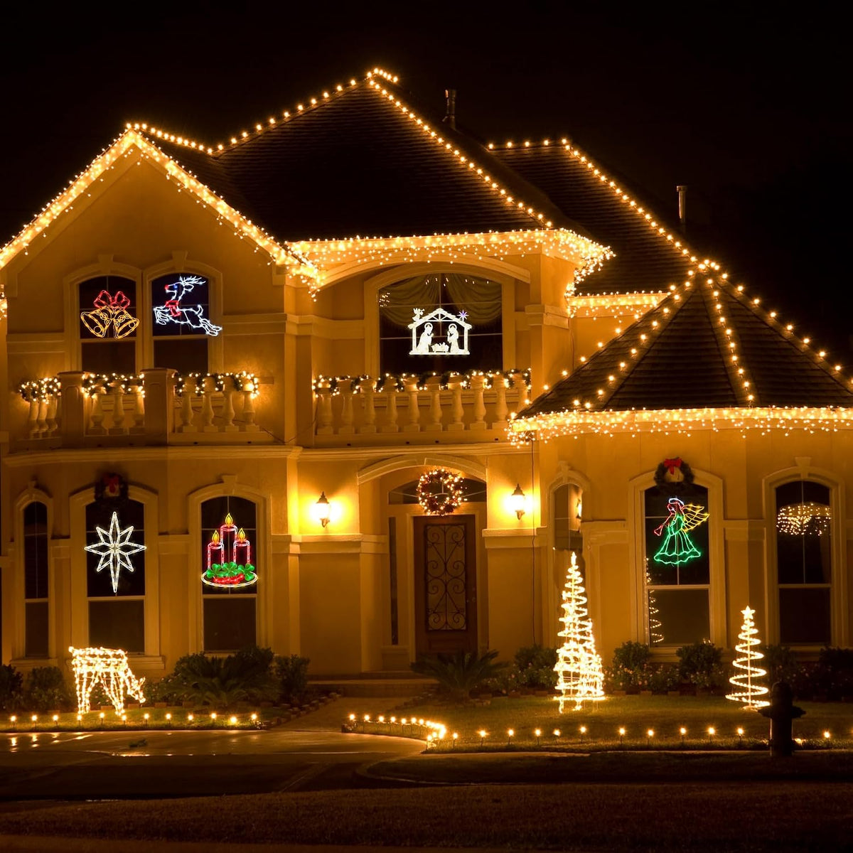 trwymz 16" christmas window silhouette lights decorations, side view