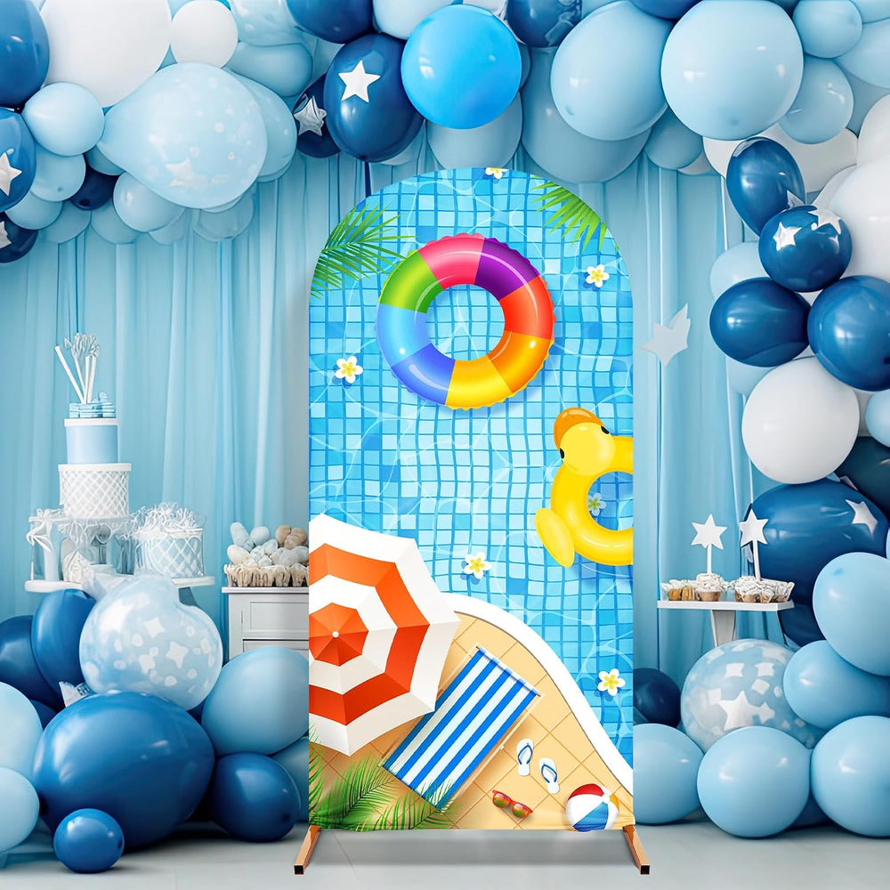 Tingjoo 3 Pcs Summer Pool Party Decoration, Arch Backdrop Stand Cover, Pool