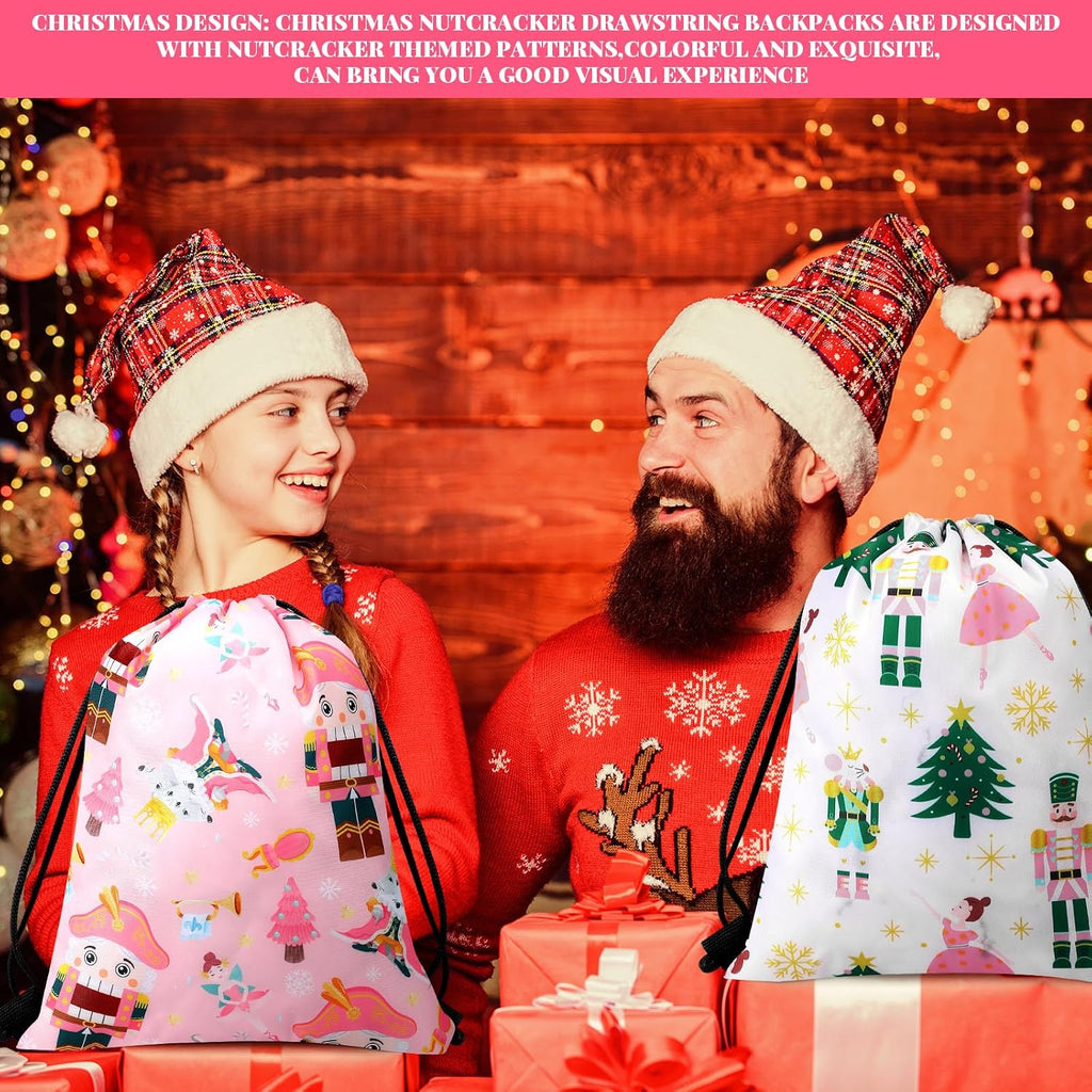 sweetude 24 pcs christmas nutcracker drawstring bags 12 shown in use