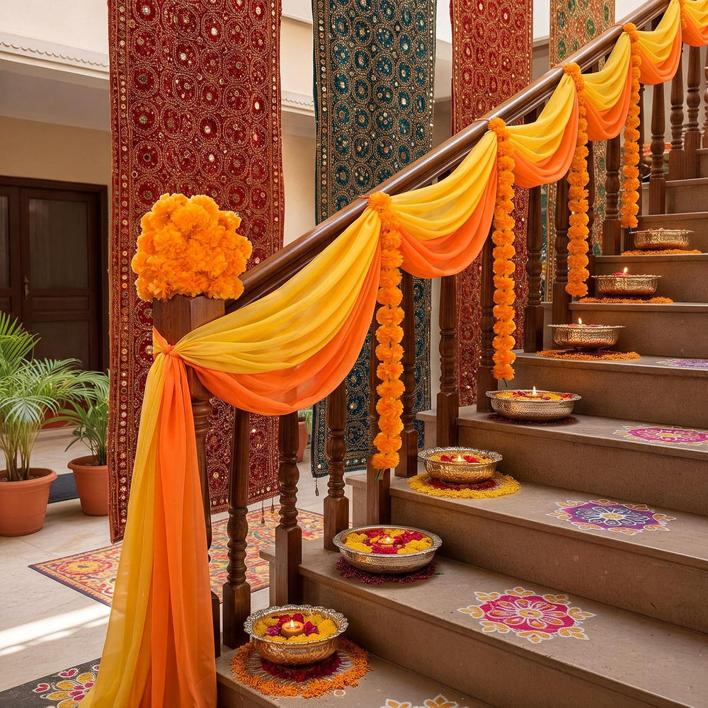 Tegeme Diwali Mehndi Decoration Artificial Marigold Garland Decor Set, Bold