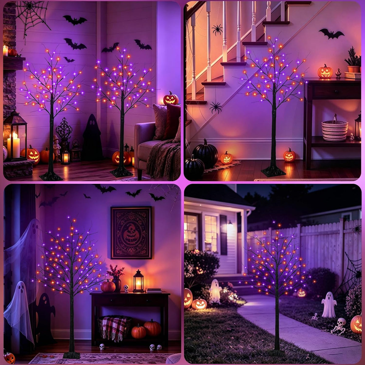 4 ft lighted black halloween tree lights with, package contents