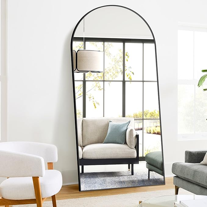 Full Length Arched Mirror, 75"x35" Standing Floor Full Body Mirror for Wall with Aluminum Alloy Frame for Bedroom, Living Room, Dressing Room(Black)