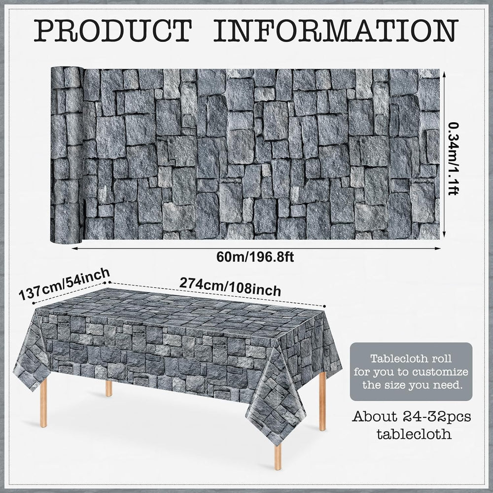 200 FT x 54 Inch Stone Wall Plastic Tablecloth Roll, Stone Wall Backdrop