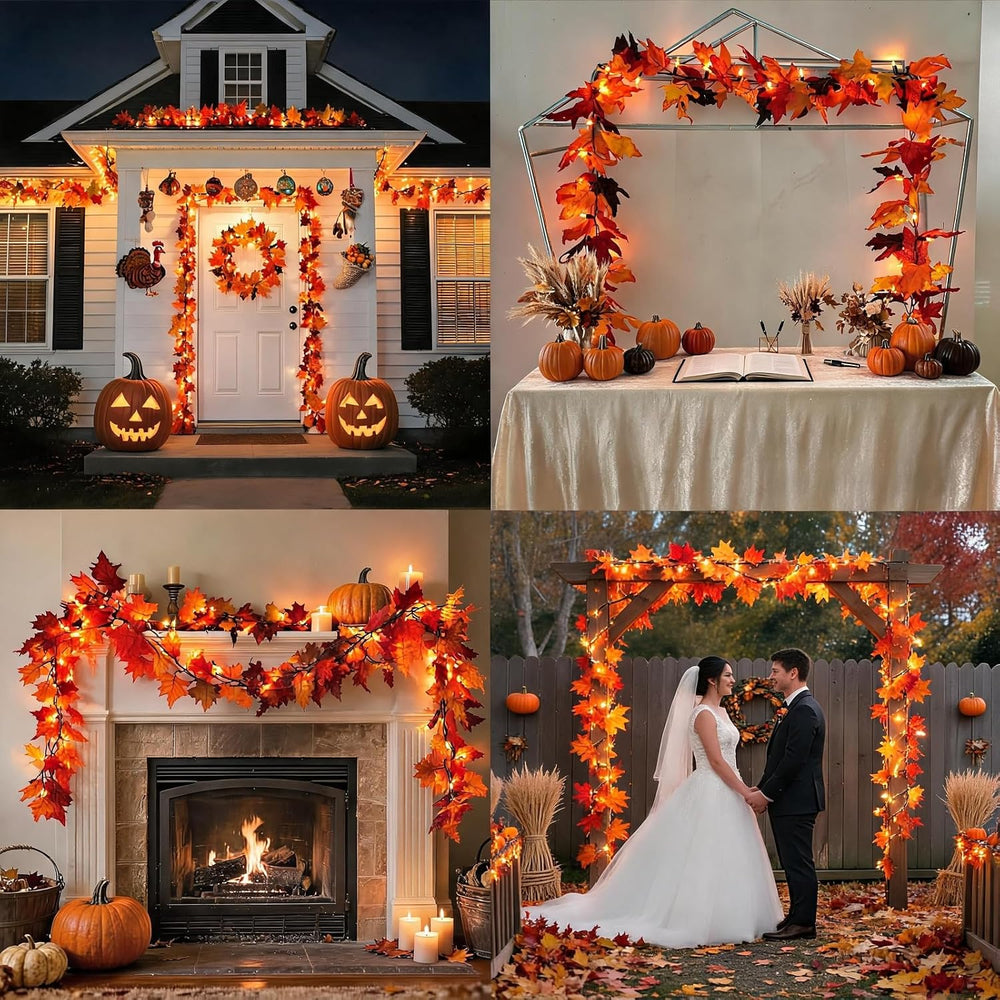 2Pack 9Ft 50 LED Maple Leaf Garland Battery Operated with Timer,8 Modes Water...