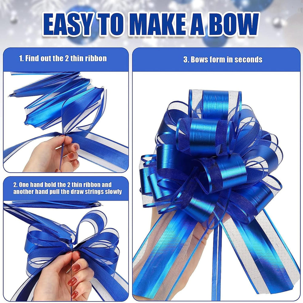 WILLBOND 100 Pcs Christmas Pull Bow for Gift Wrapping, Dark Blue