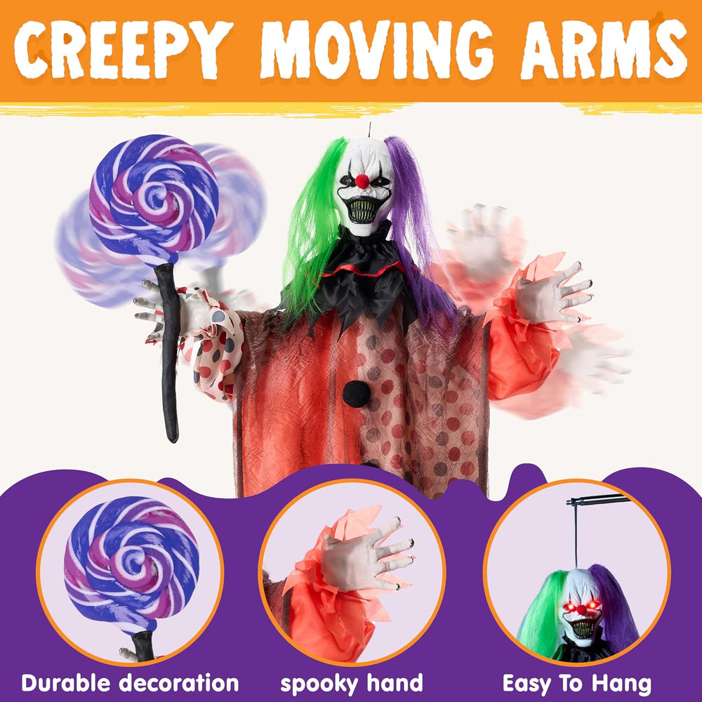 JOYIN 53" Halloween Hanging Clown Decorations Outdoor, Scary Animated De...